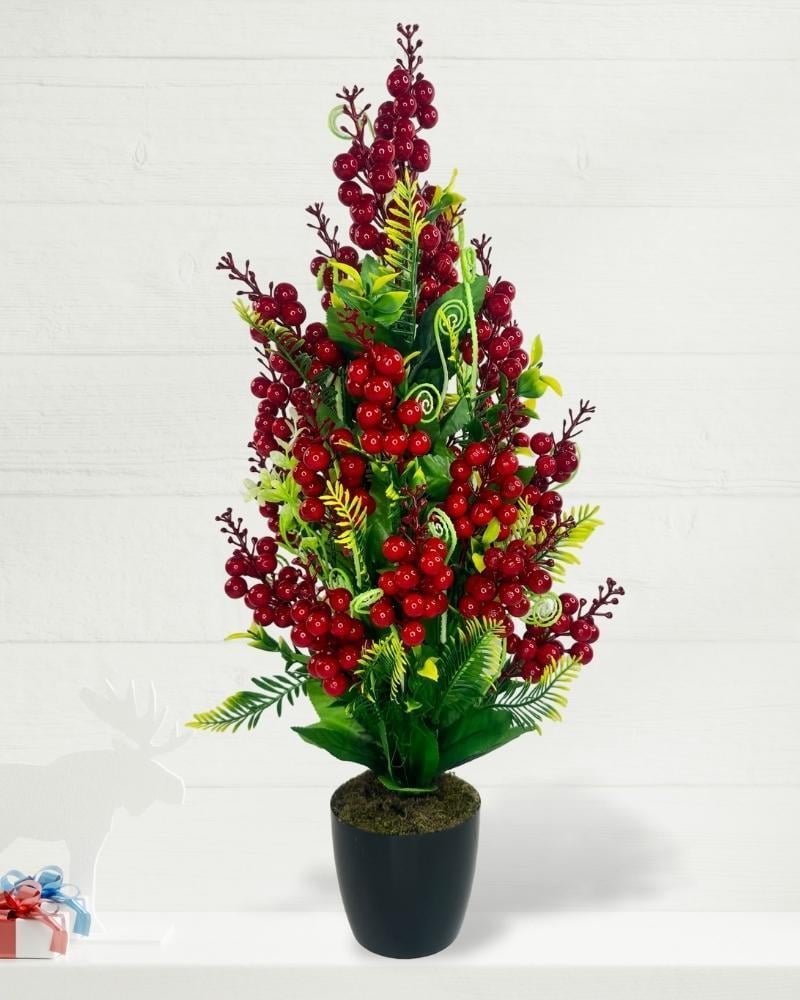Yılbaşı Ağacı Kokina Siyah Saksıda 55cm Yapay Kokina Çiçeği