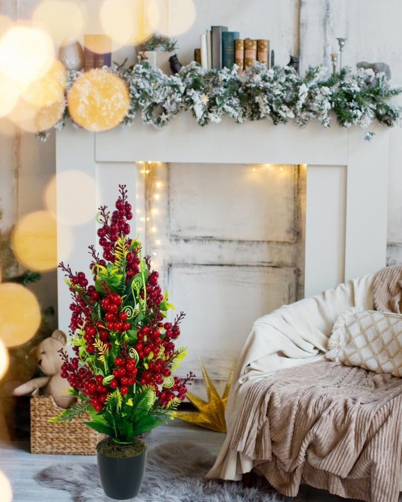 Yılbaşı Ağacı Kokina Siyah Saksıda 55cm Yapay Kokina Çiçeği