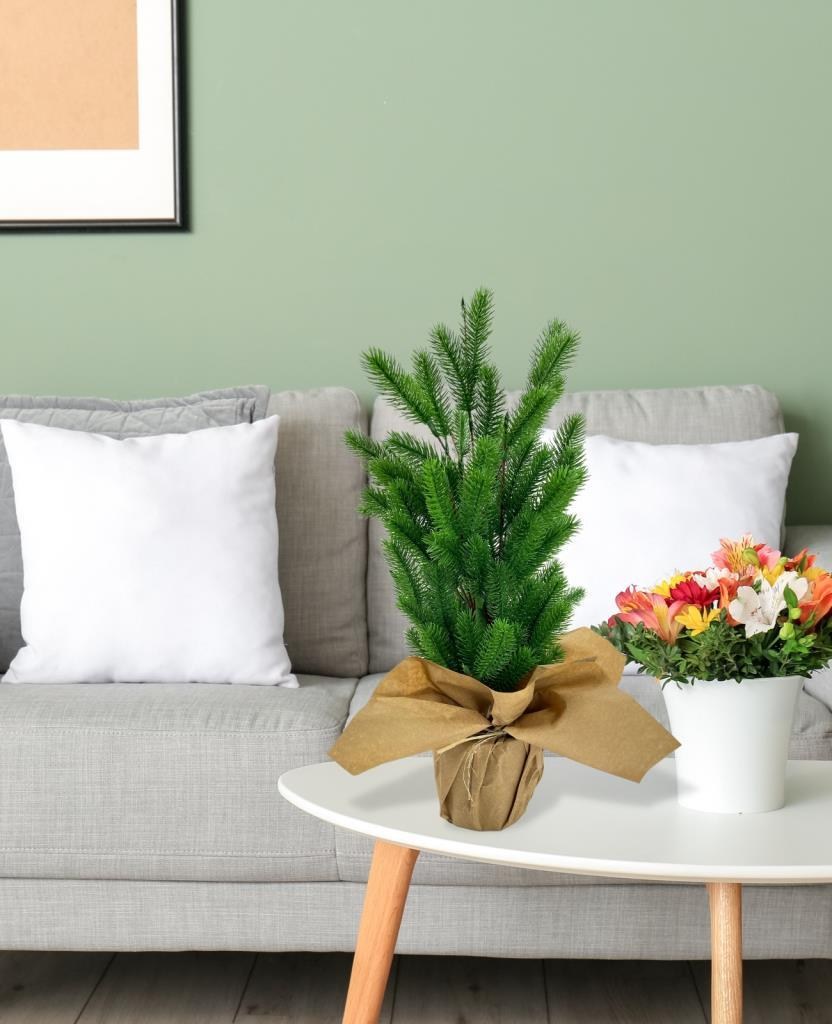 Yılbaşı Ağacı Led Işıklı Yapay Çam Ağacı Kraft Saksıda 55cm