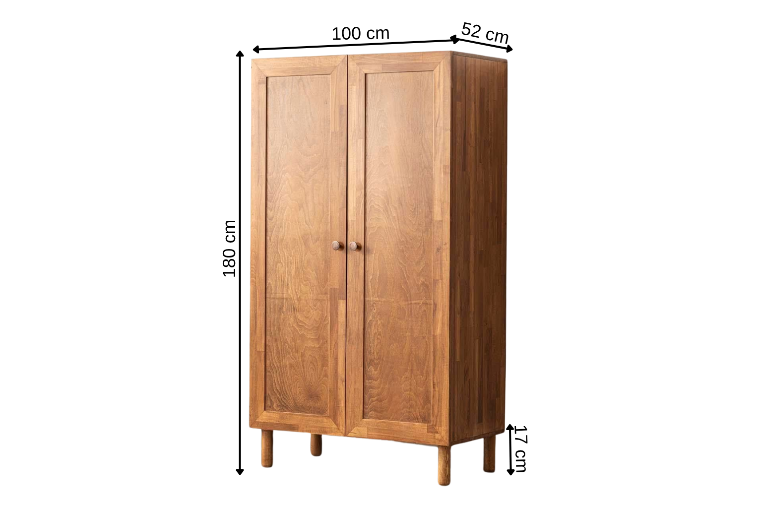 Apollon Massivholz-Buchenschrank mit 2 Türen, Walnuss