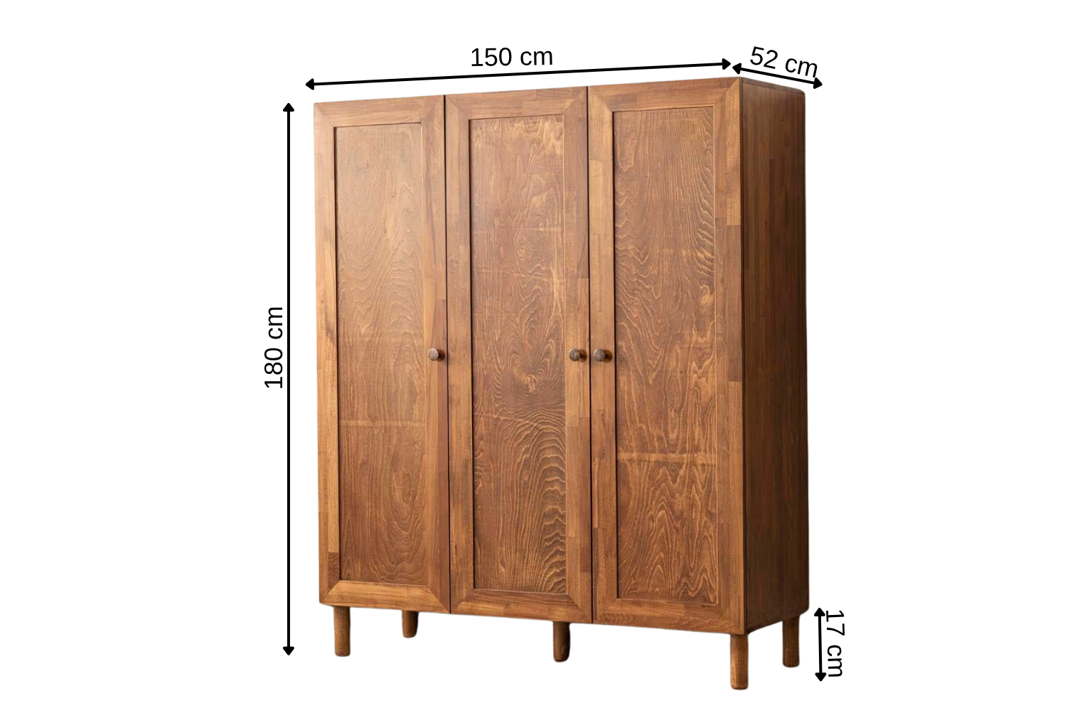 Apollon Massivholz-Buchenschrank mit 3 Türen, Walnuss