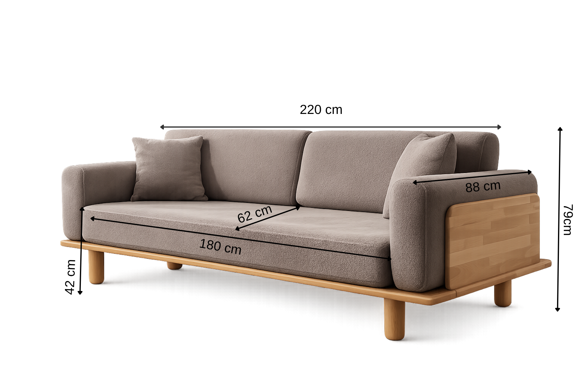 Diva Sofa Anthrazit, Naturrahmen