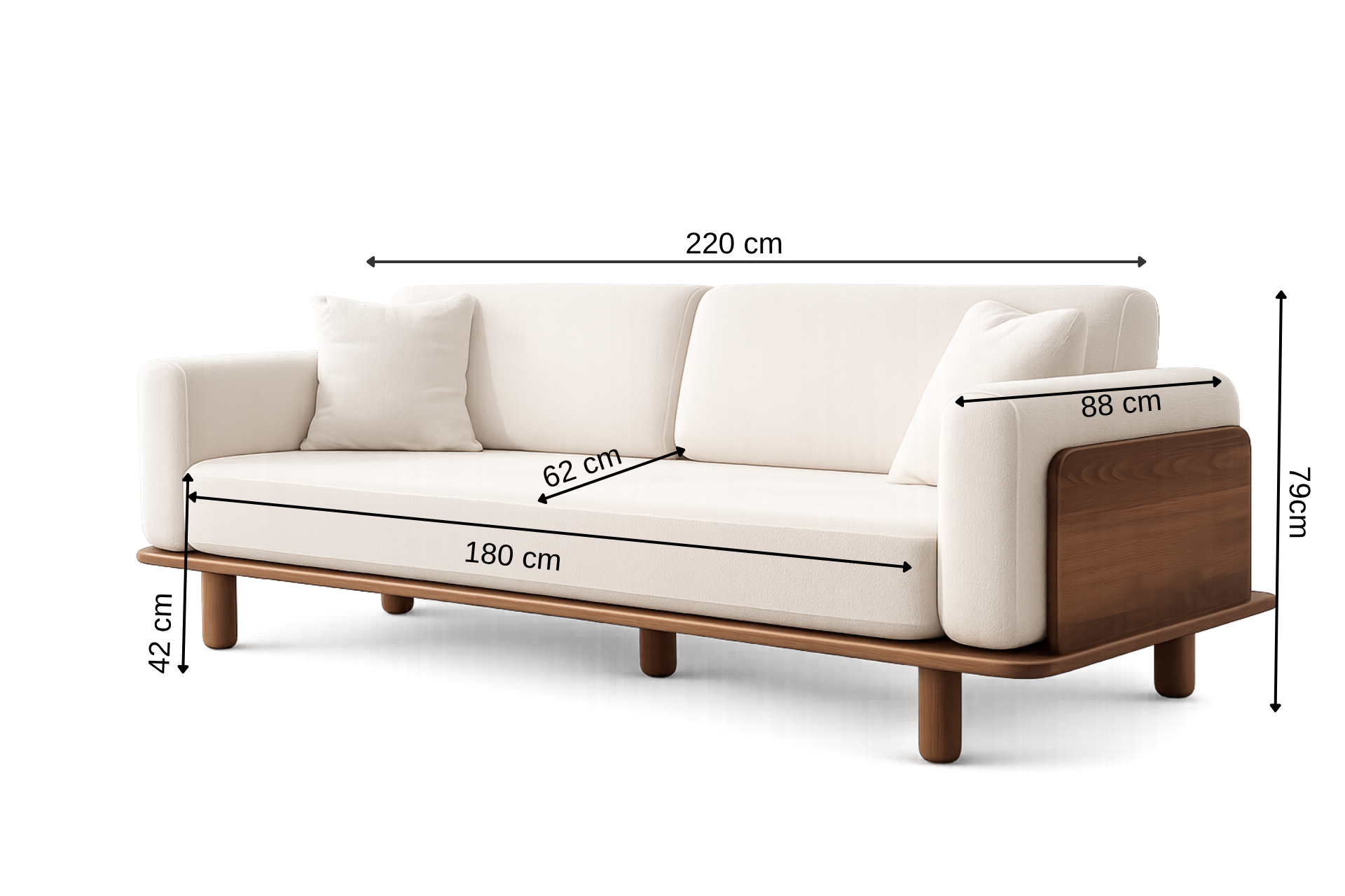 Diva Sofa Weiß, Gestell aus Walnuss