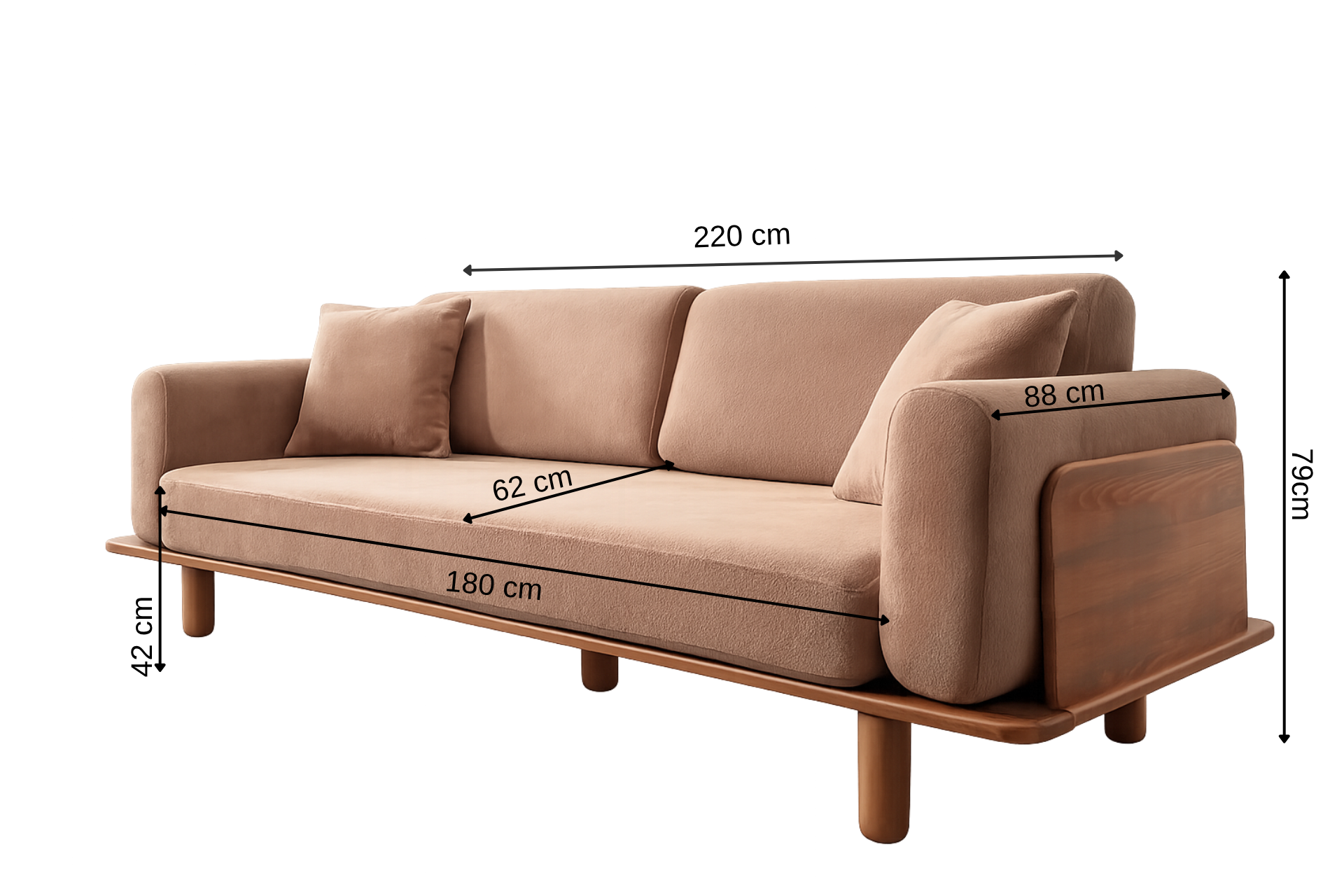 Diva Sofa Braun, Walnussgestell