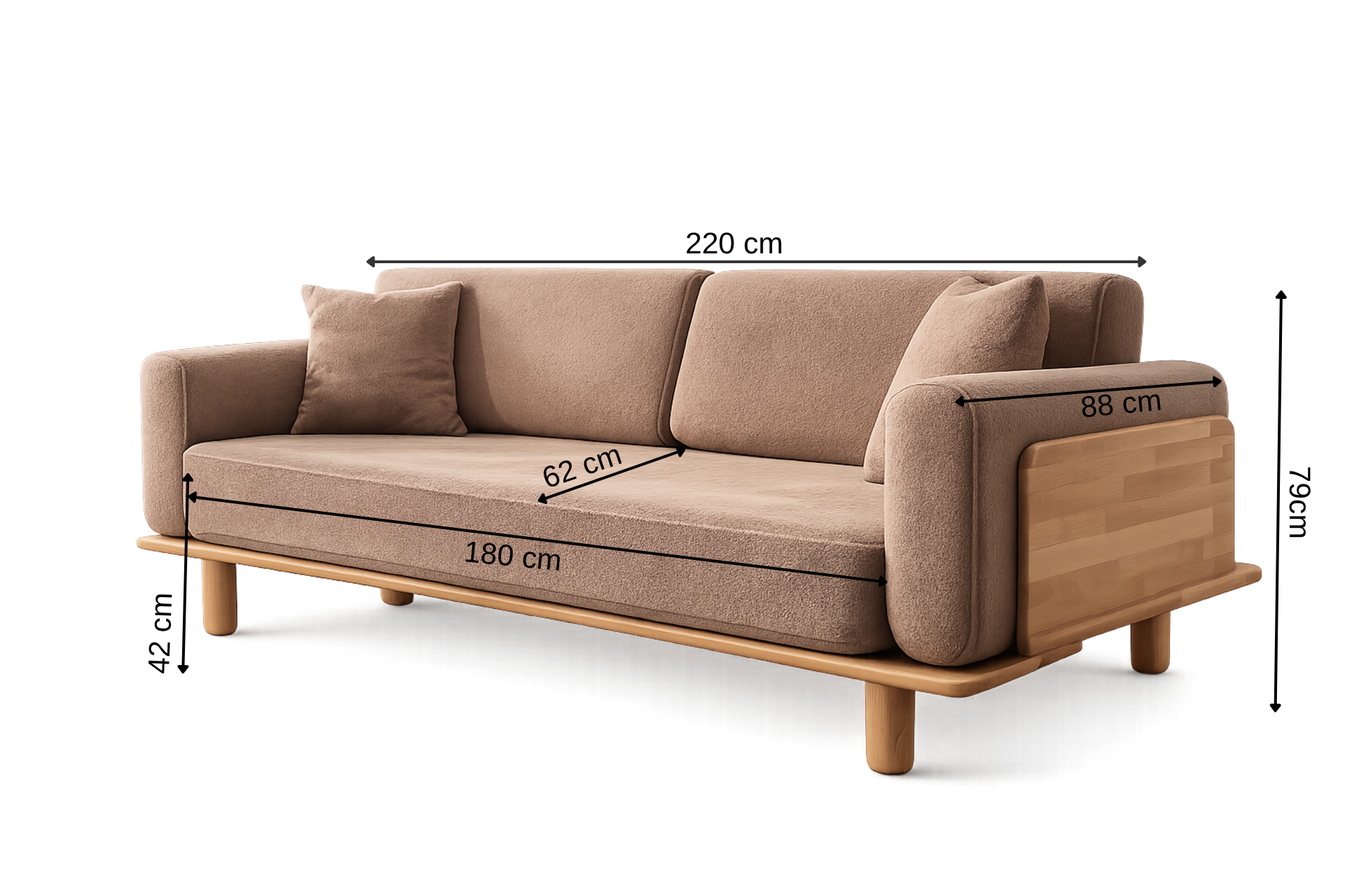 Diva Sofa Braun, Naturrahmen