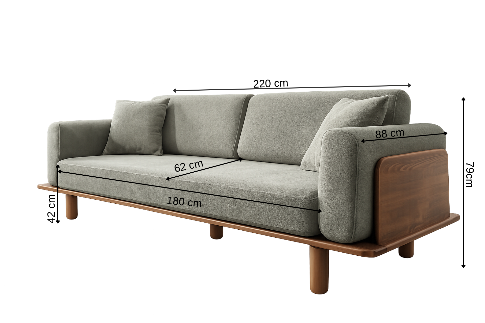Diva-Sofa, Aquagrün, Walnussgestell
