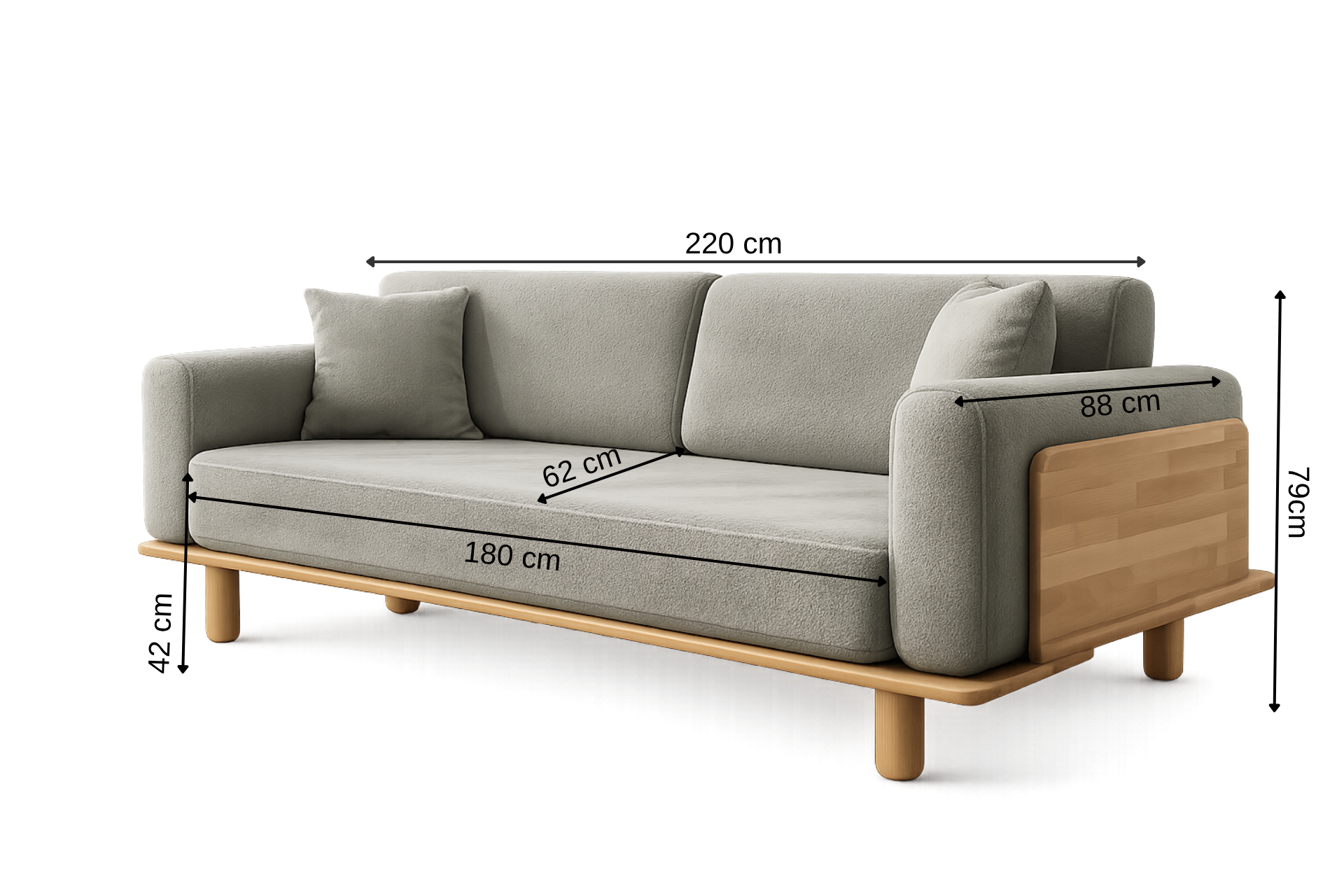 Diva-Sofa in Aquagrün, Naturrahmen