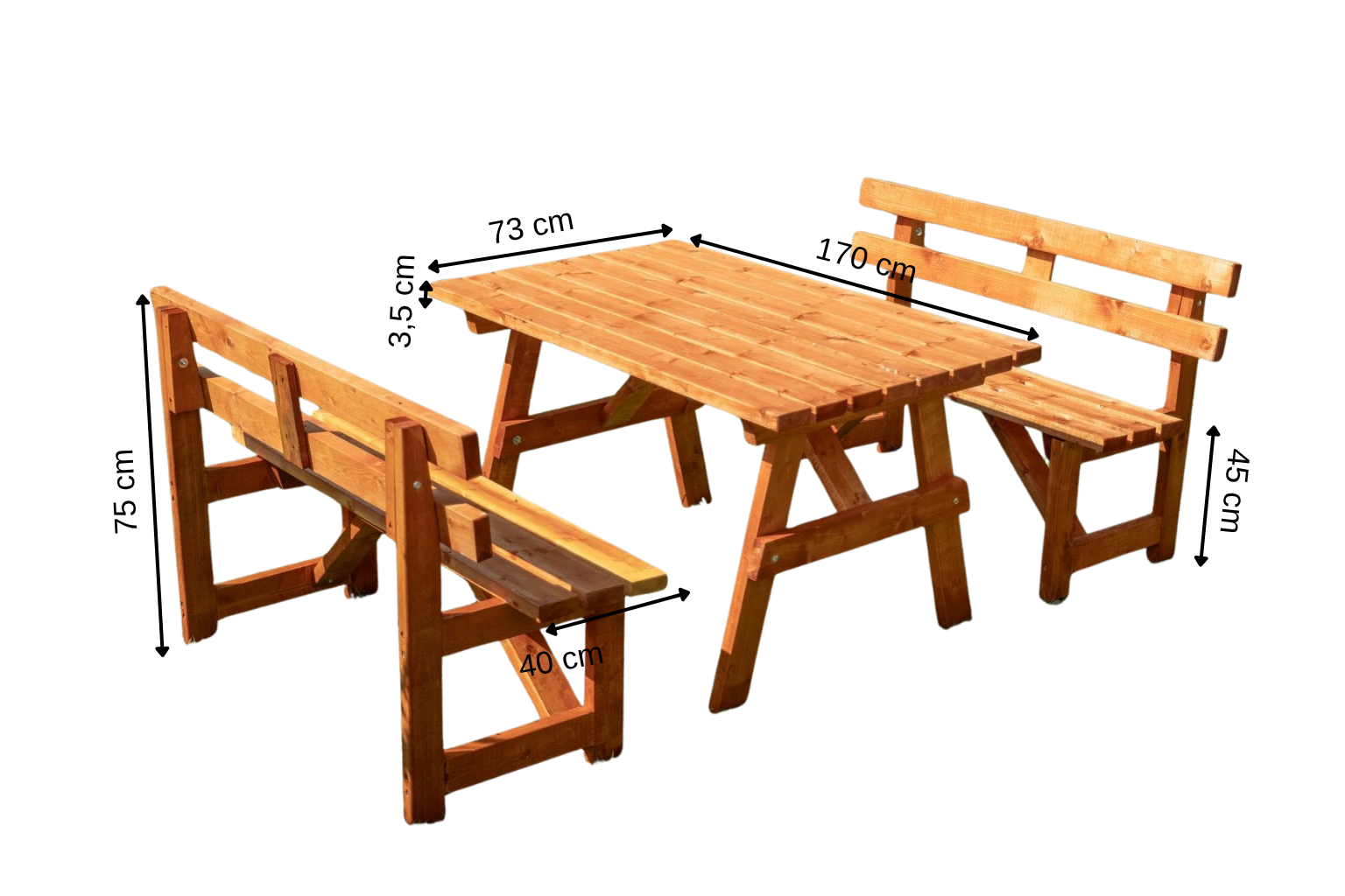 Essgruppe aus Naturholz mit Tisch und Bank, 6 Sitzplätze