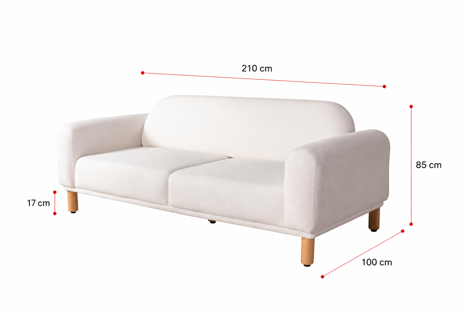 Hera Dreisitzer-Sofa, Cremeweiß