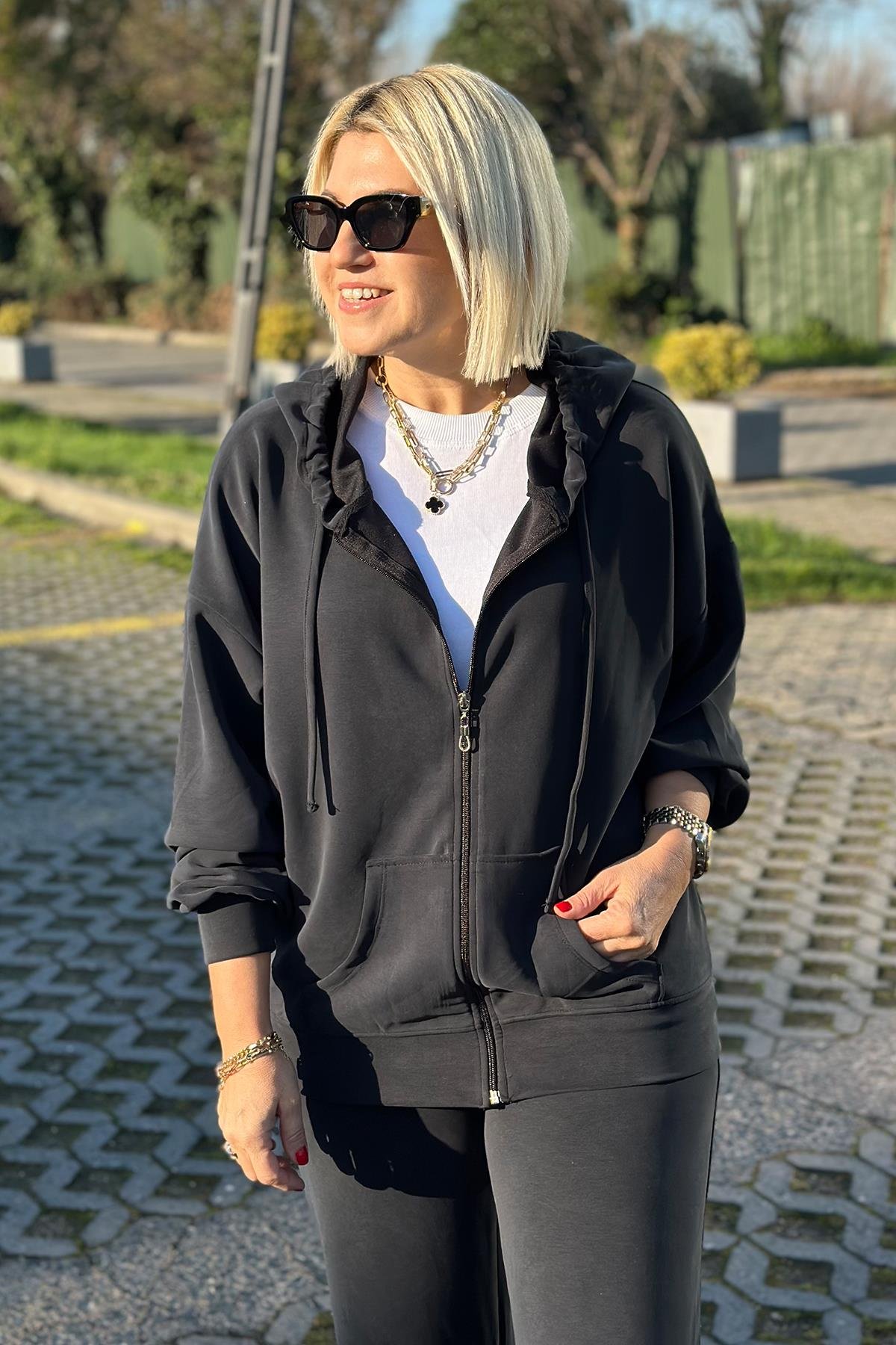 Antrasit Fermuarlı Model Bol Paça TakımUTK2501142-ANTRASIT-S