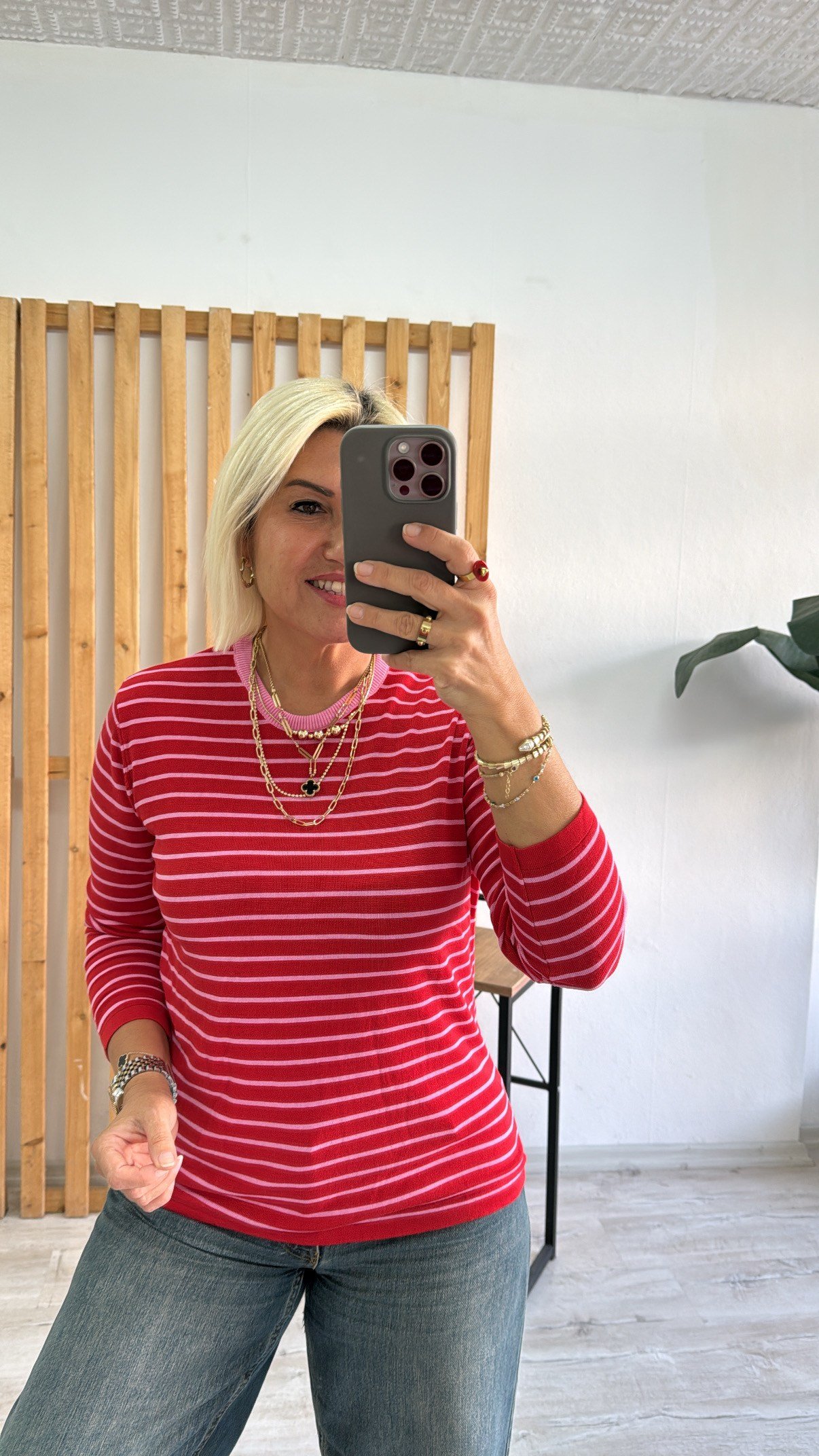 B.Yaka Çizgili İnce Basıc TrikoUT26001083-KIRMIZI-STD