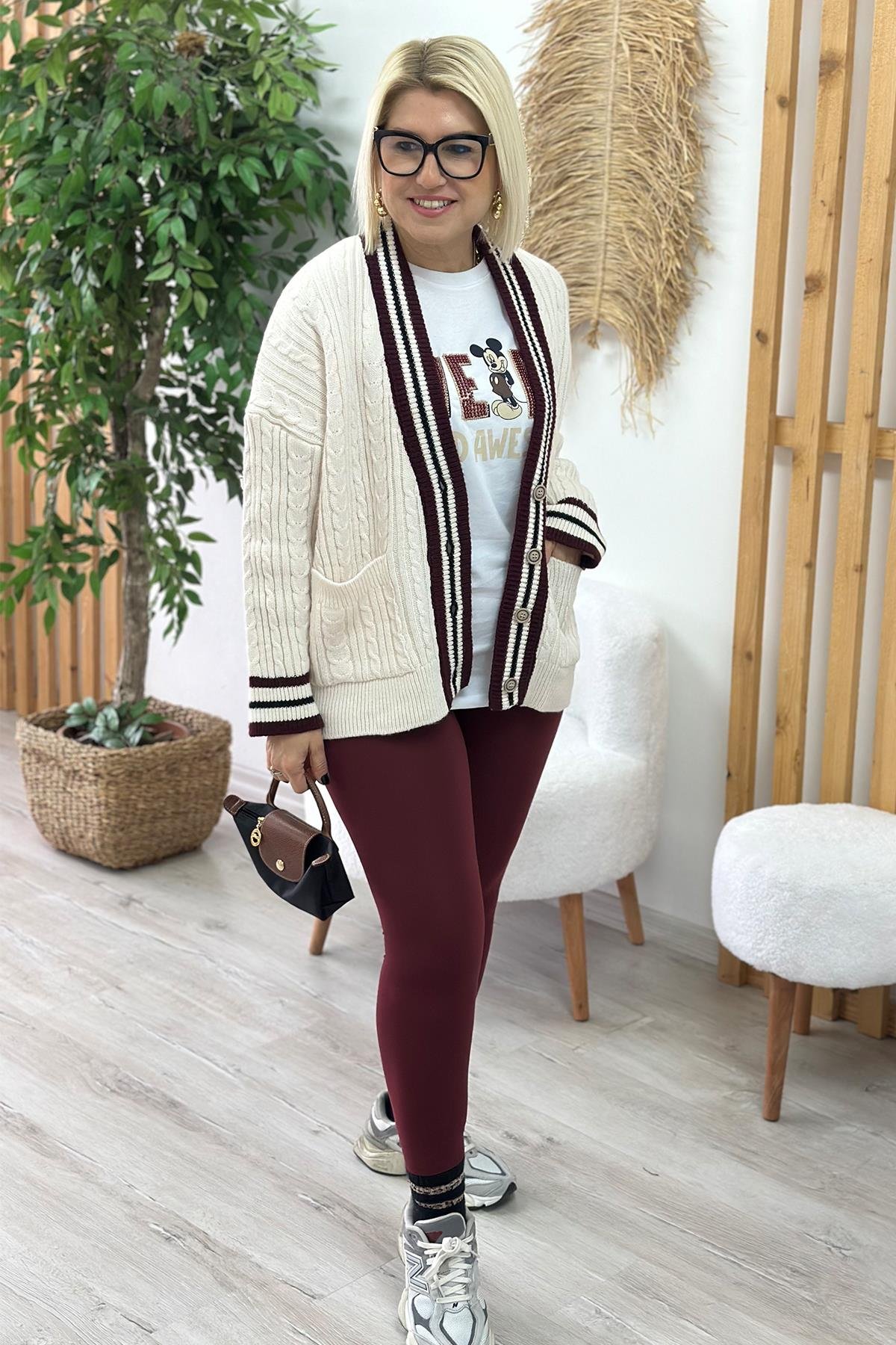 Bej Cepli Kahve Çizgi Geçişli Selanik HırkaUH24110918-BEJKAH-STD