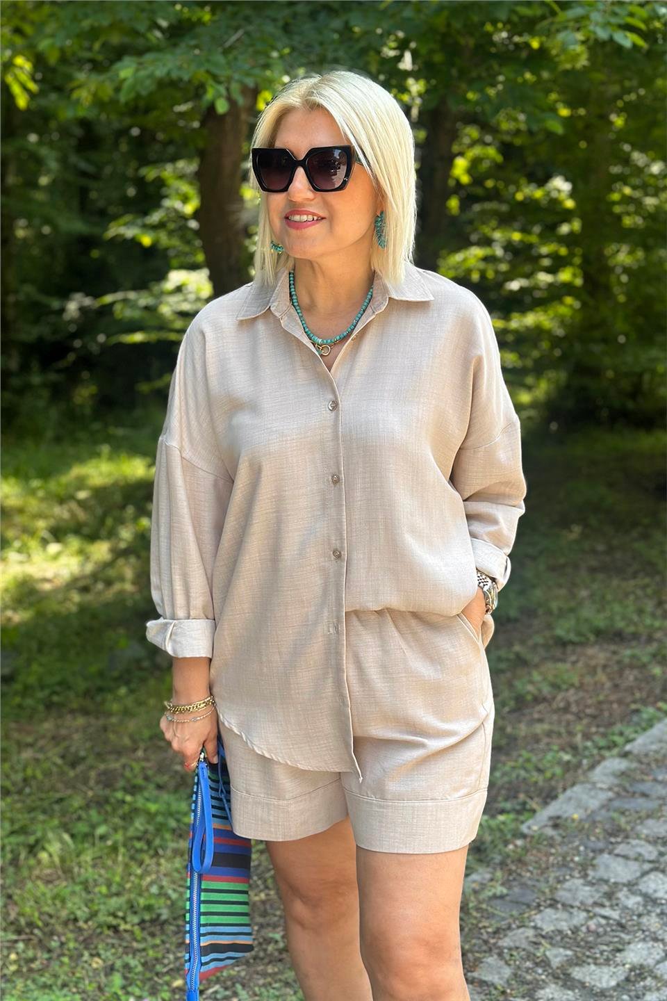 Bej Gömlek Şortlu Cotton TakımUTK2501160-BEJ-S