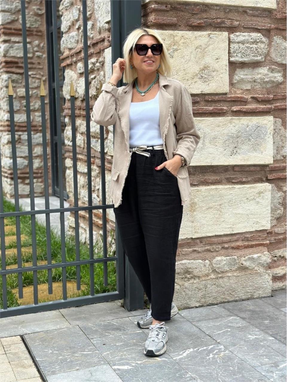 Bej Keten Pis Dikişli Ceket DK2230116-Bej