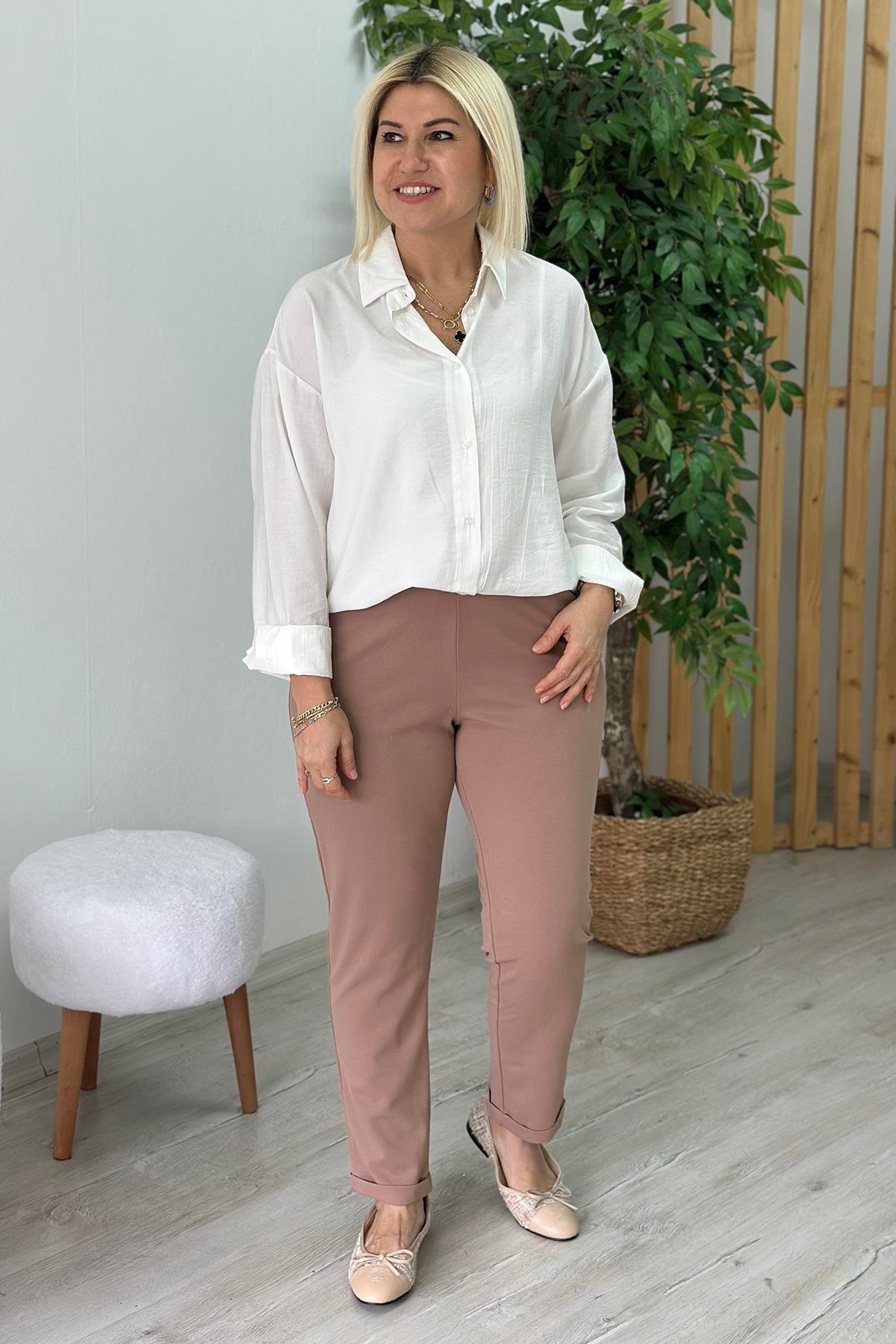 Bej Krep Kumaş Likralı PantolonAK214004-BEJ-S