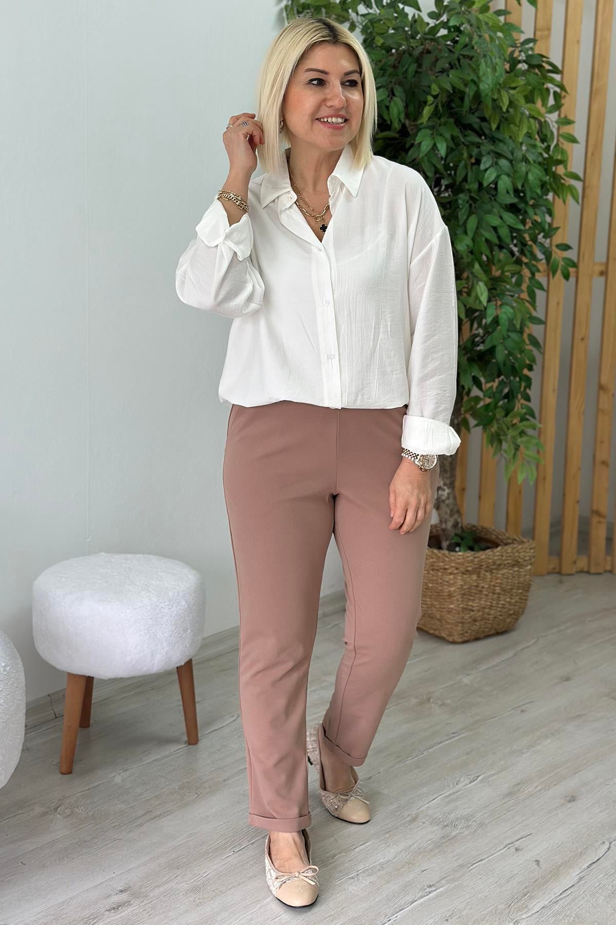Bej Krep Kumaş Likralı PantolonAK214004-BEJ-S