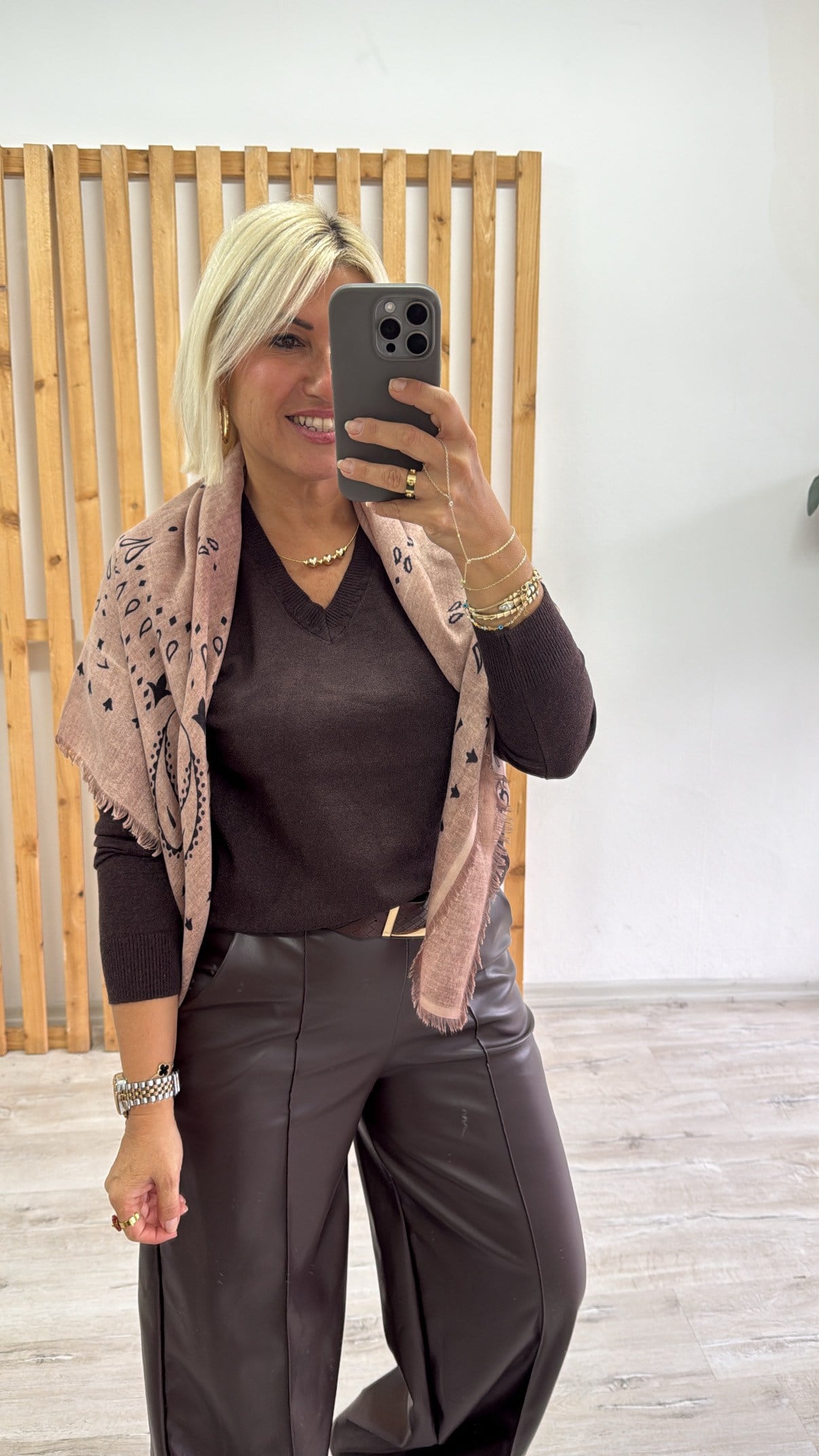 Beli Kemerli Bol Paça Deri PantolonAPNT20250994-KAHVE-STD