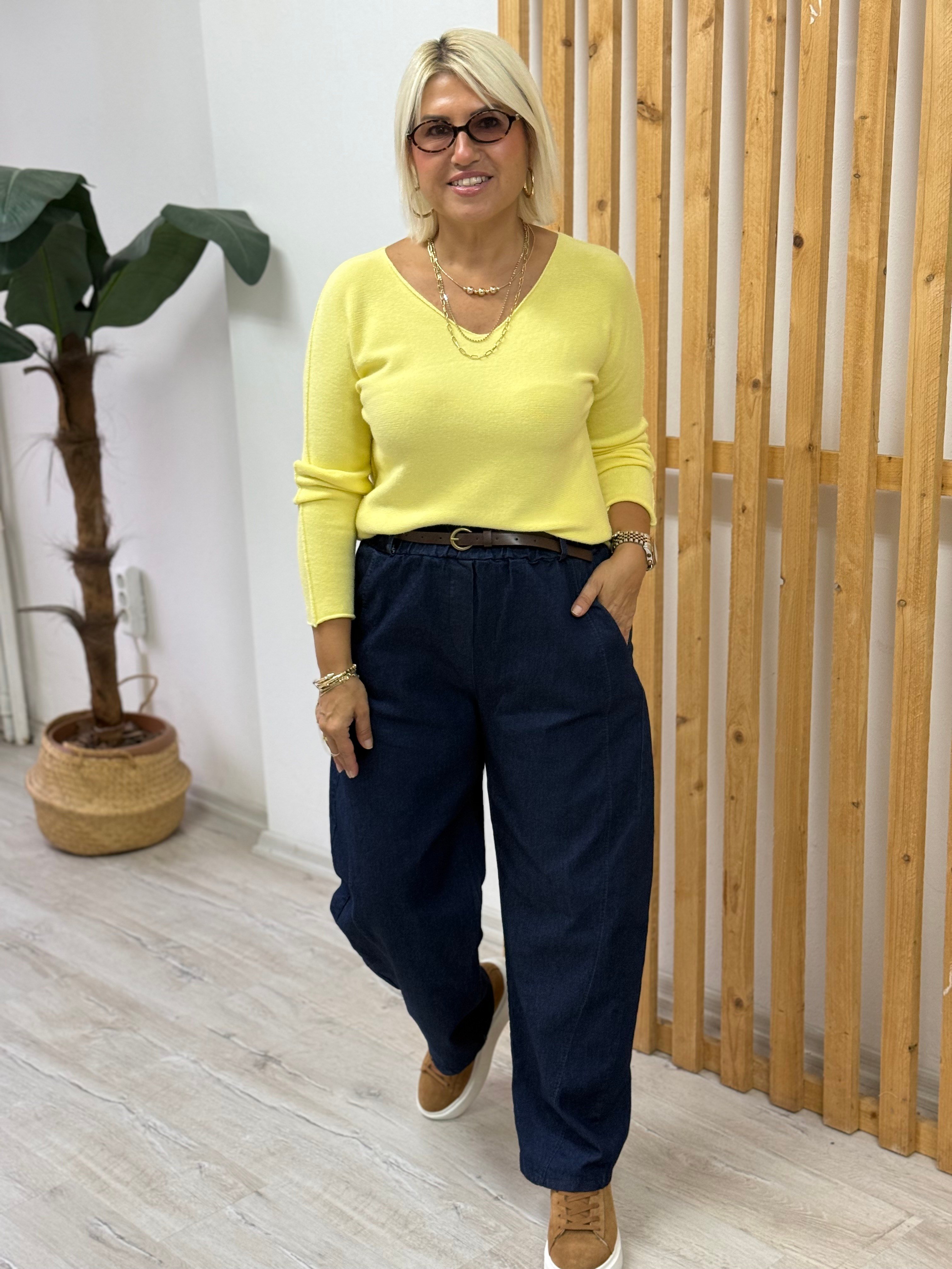Beli Kemerli ithal Denim lycralı PantolonAPNT20250996-LACİVERT-STD