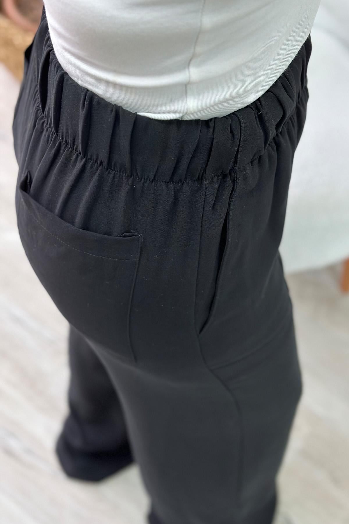 Beli Lastikli Bol Paça Dikişli PantolonUK224048106-SIYAH-S