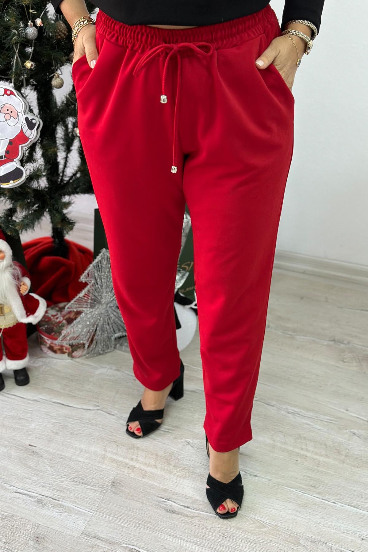 Beli lastikli Kırmızı PantolonAP24110903-KIRMIZI-42