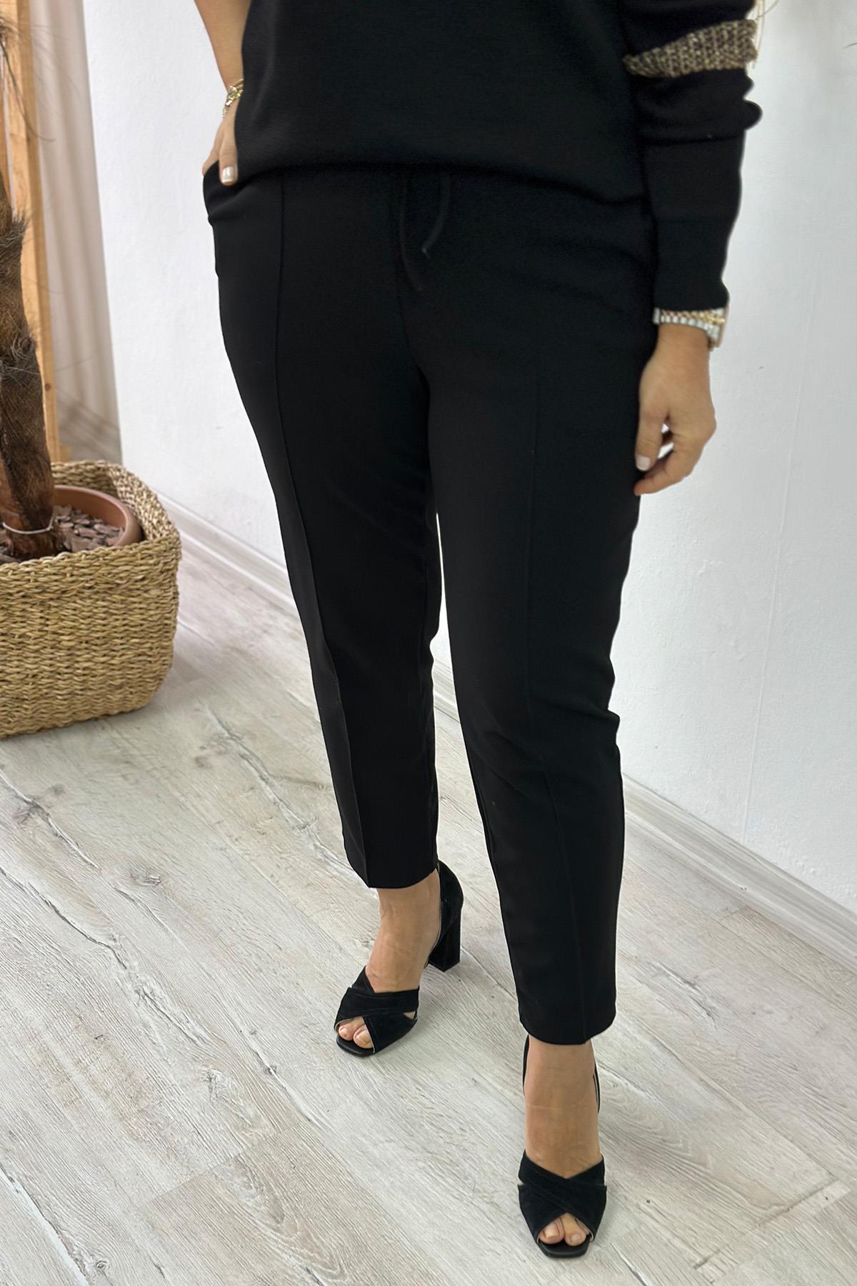 Beli Lastikli Önden Dikişli PantolonAP24110902-SIYAH-S