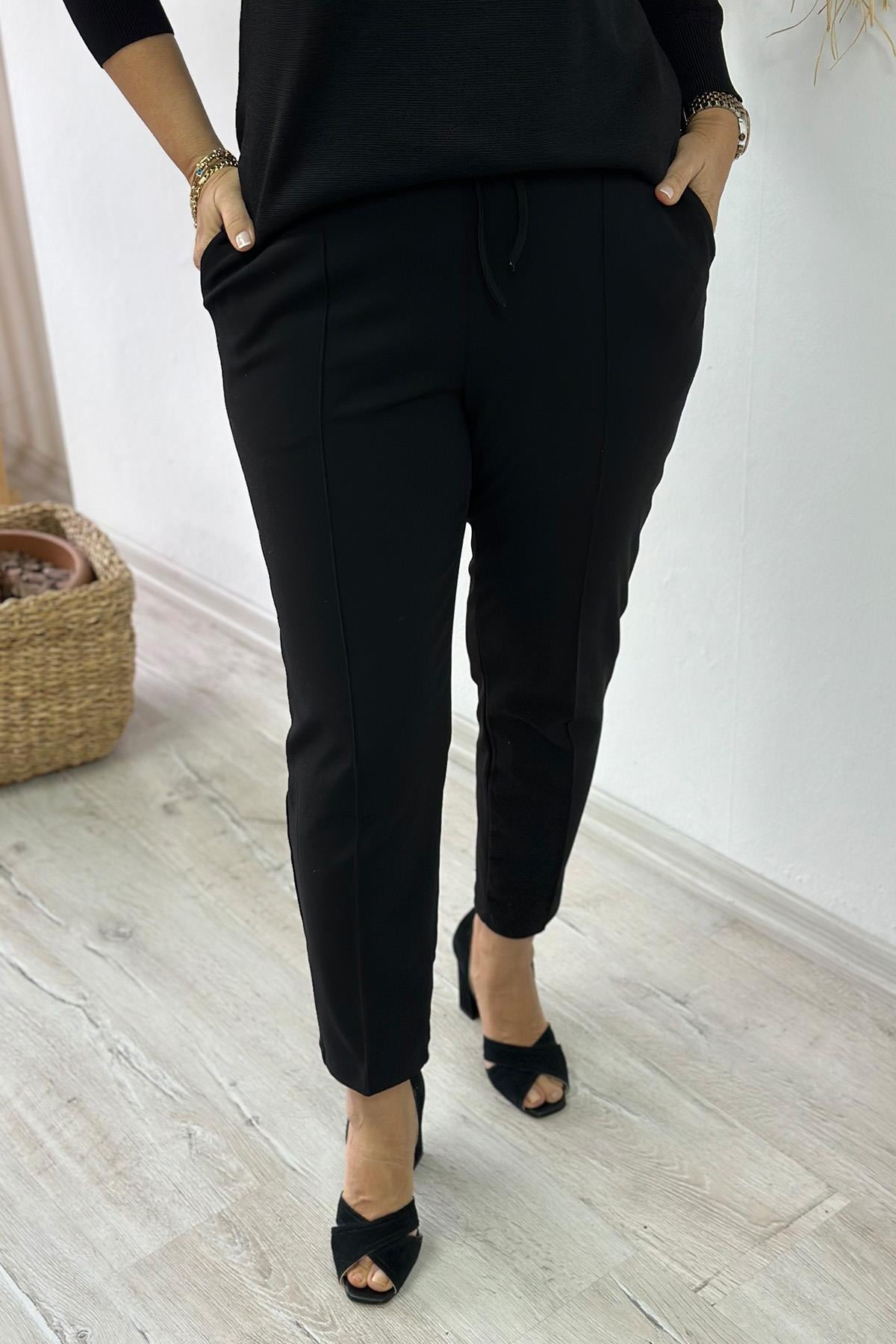 Beli Lastikli Önden Dikişli PantolonAP24110902-SIYAH-S