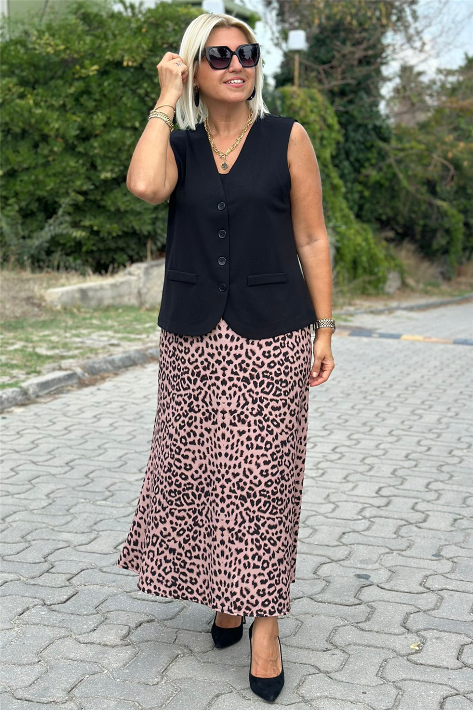 Beli Lastikli Saten Leopar EtekAY221060-KAHVERENGI-42