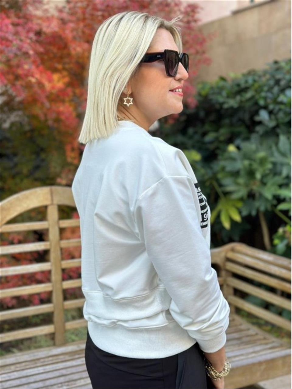 Beyaz Baskılı Hırkalı Sweatshirt  UK2250158-Beyaz
