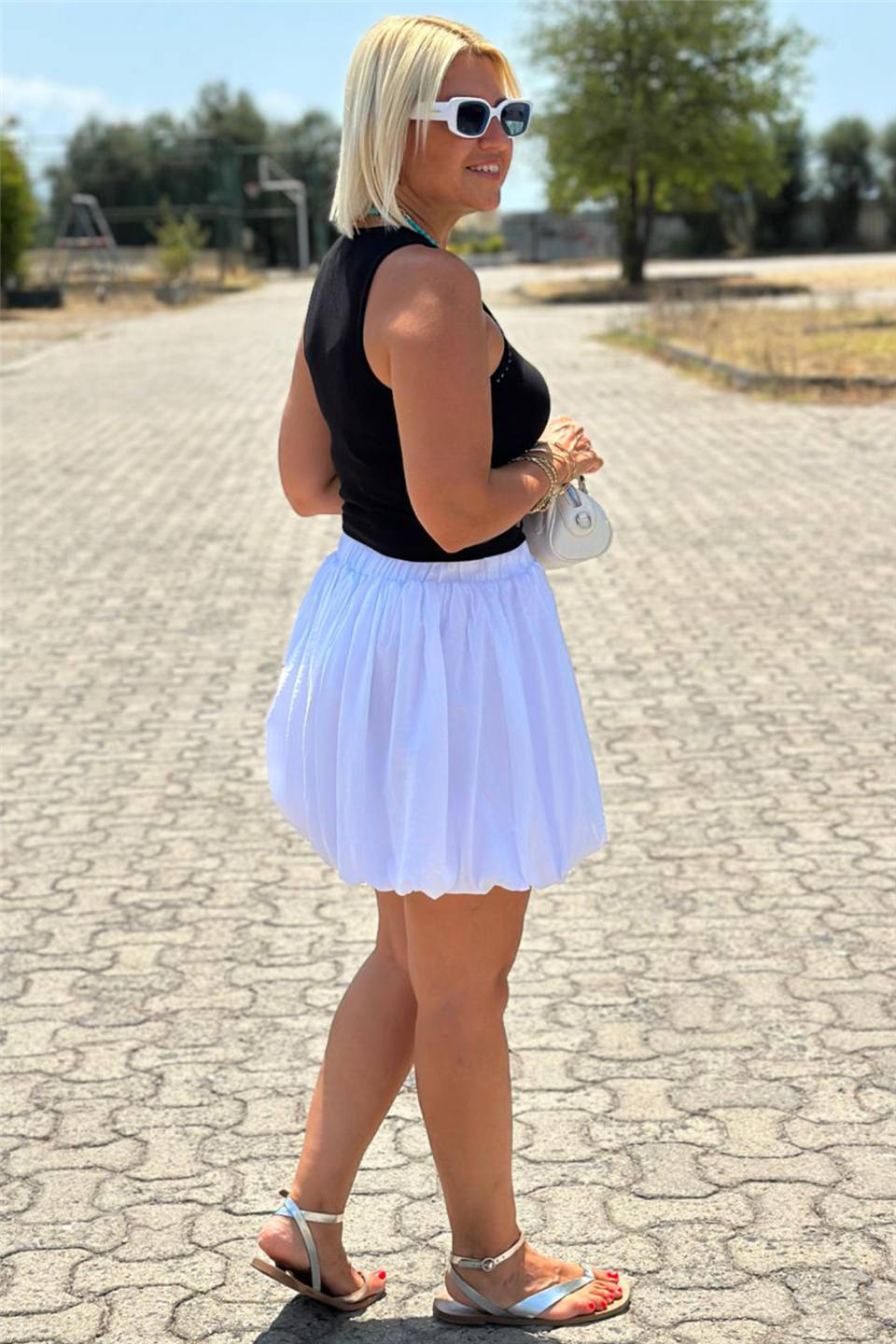 Beyaz Beli Lastikli Mini Balon EtekAY221058-BEYAZ-S