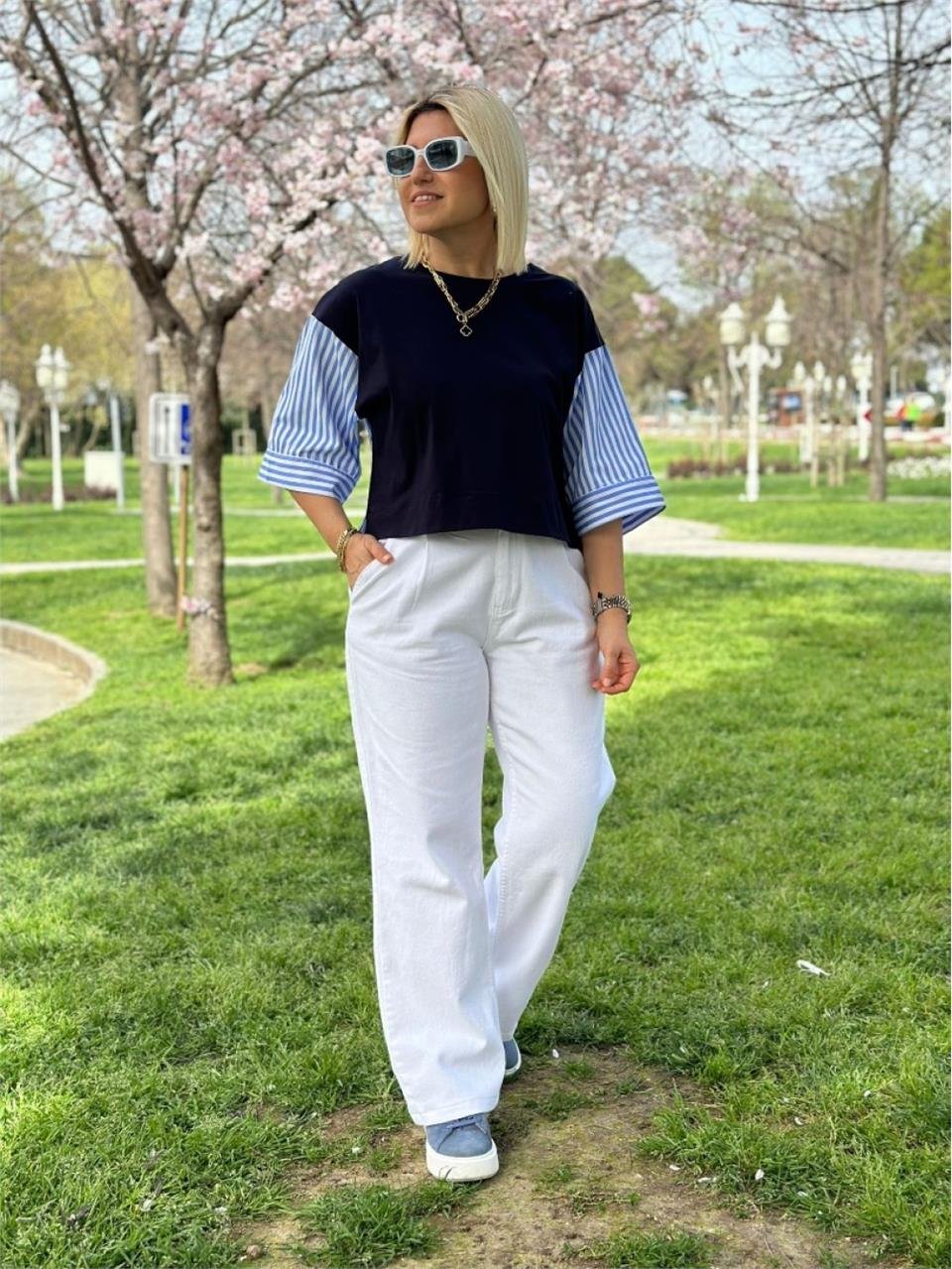 Beyaz Beyaz Cotton Palazzo Pantolon  AK223026-Beyaz