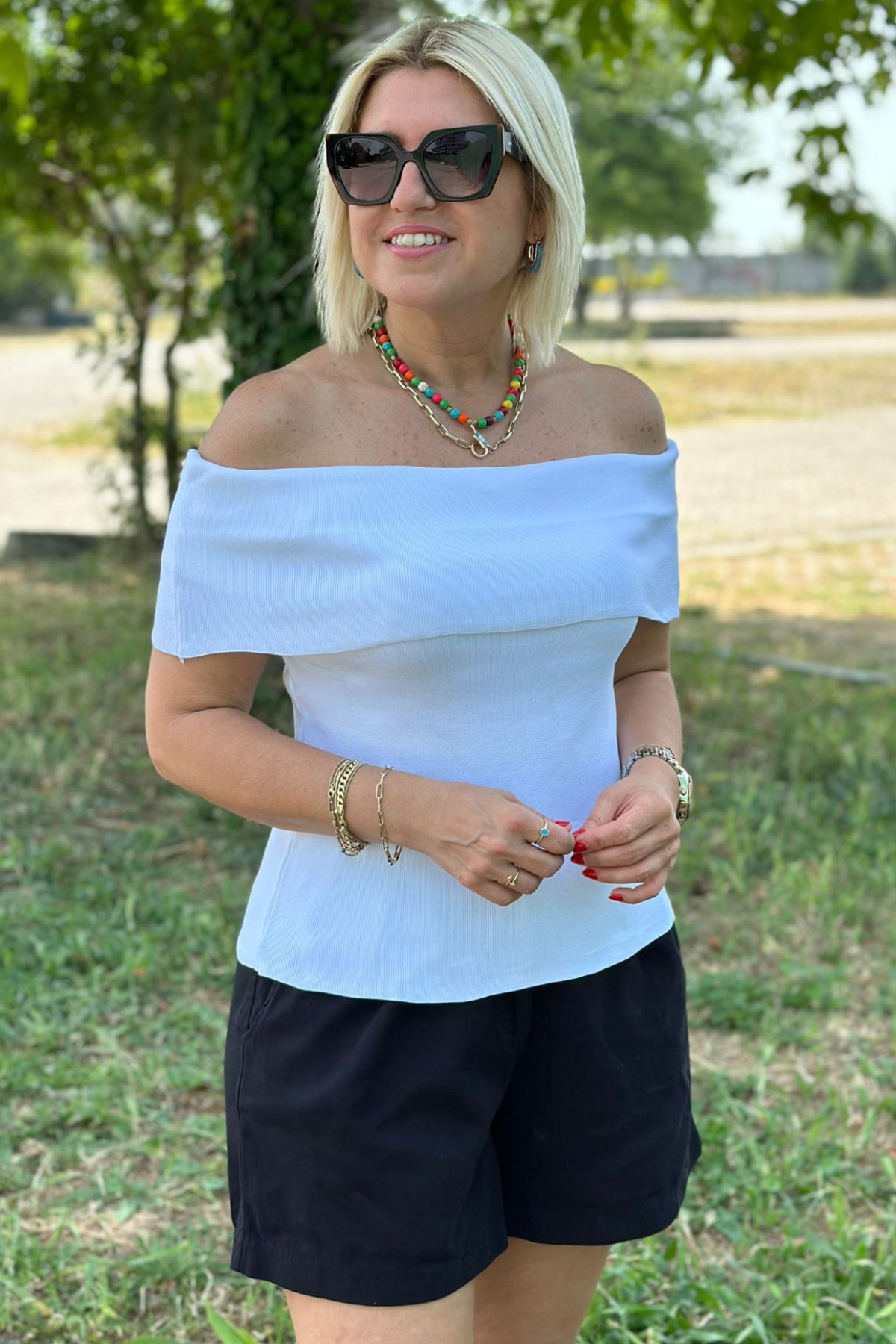 Beyaz Madonna Yaka Lycralı TrikoUK22802019-BEYAZ-STD