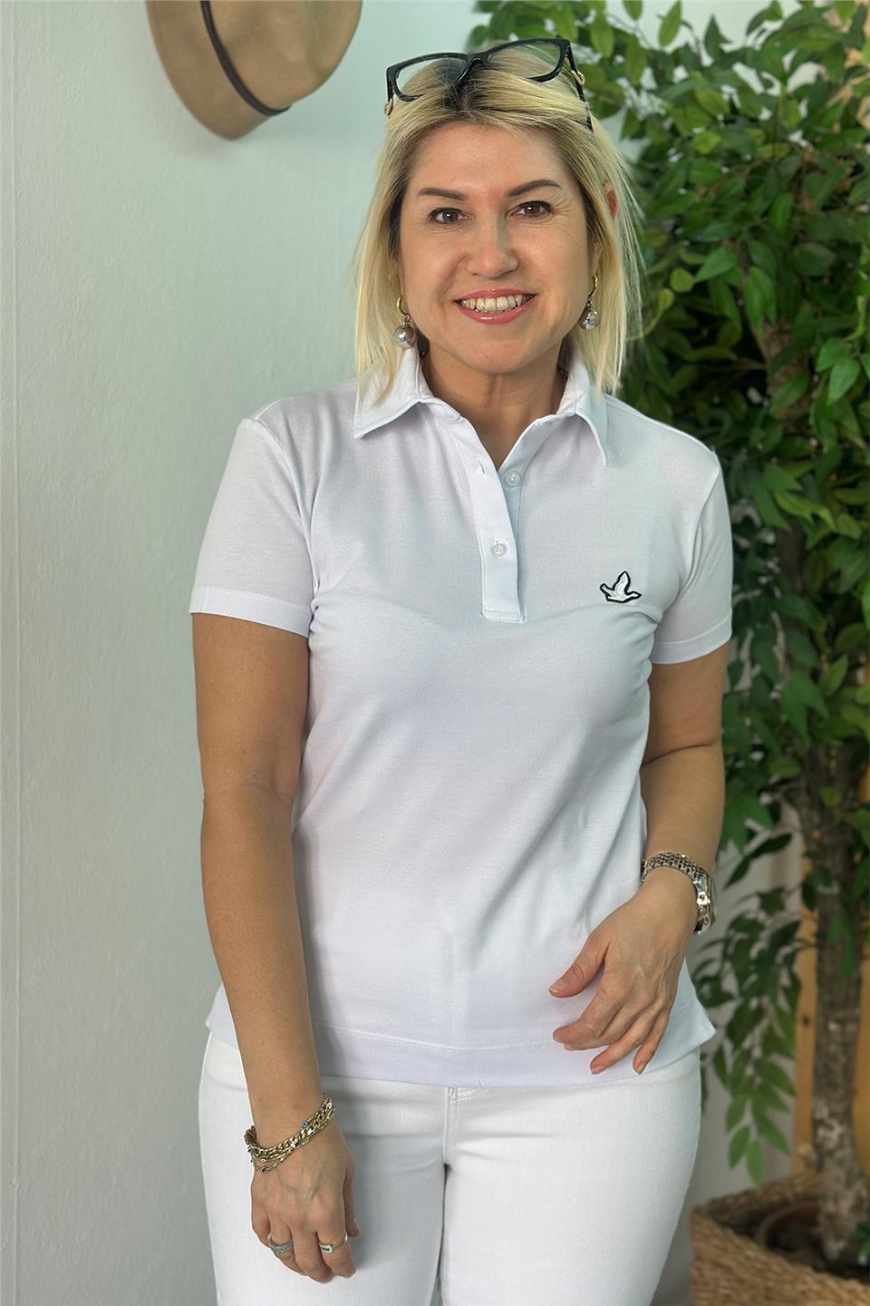 Beyaz Polo Yaka Armalı TshirtUTS25002057-BEYAZ-S