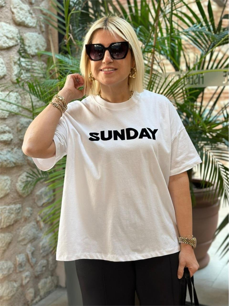 Beyaz Sunday Yazılı Tshirt  UY217057-Beyaz