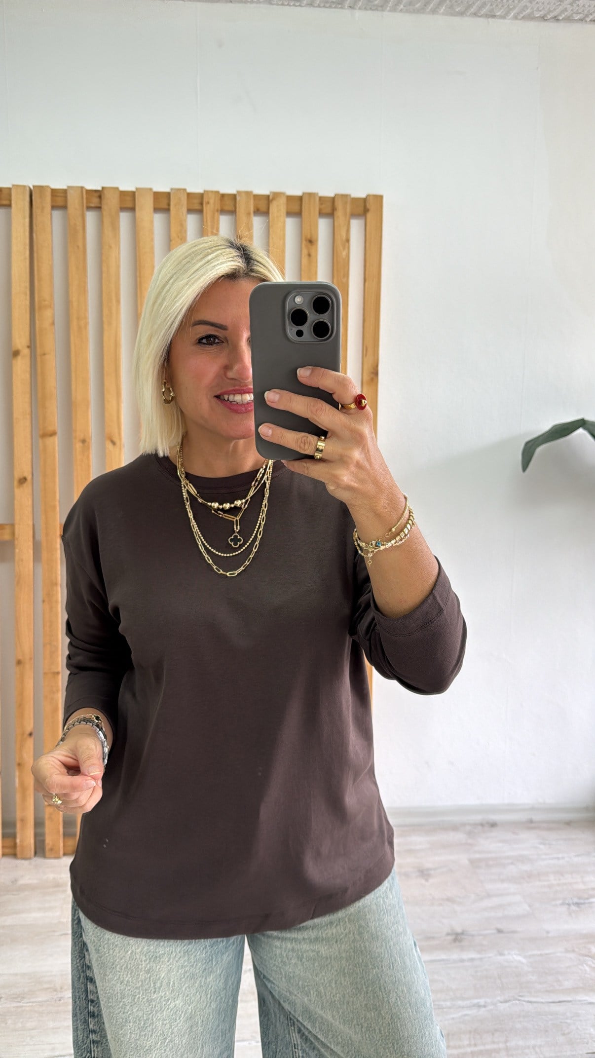 Bisiklet Yaka Uzun Kol  Basic TshirtTSH26001212-KAHVE-STD