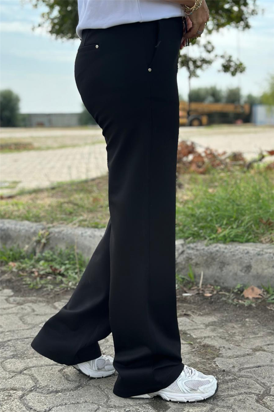 Bol Paça Beli Lastikli Çelik Örme Penye PantolonAK224054-SIYAH-M