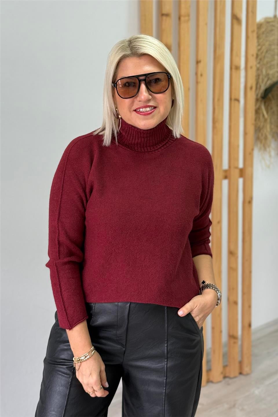 Bordo Balıkçı Uzun Kol İthal TrikoUT24111045-BORDO-STD