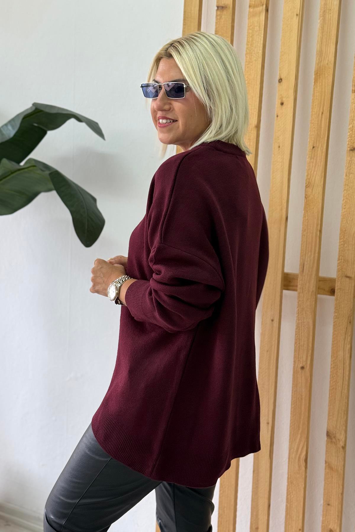 Bordo Basic Bisiklet Yaka KazakUT24110996-BORDO-STD