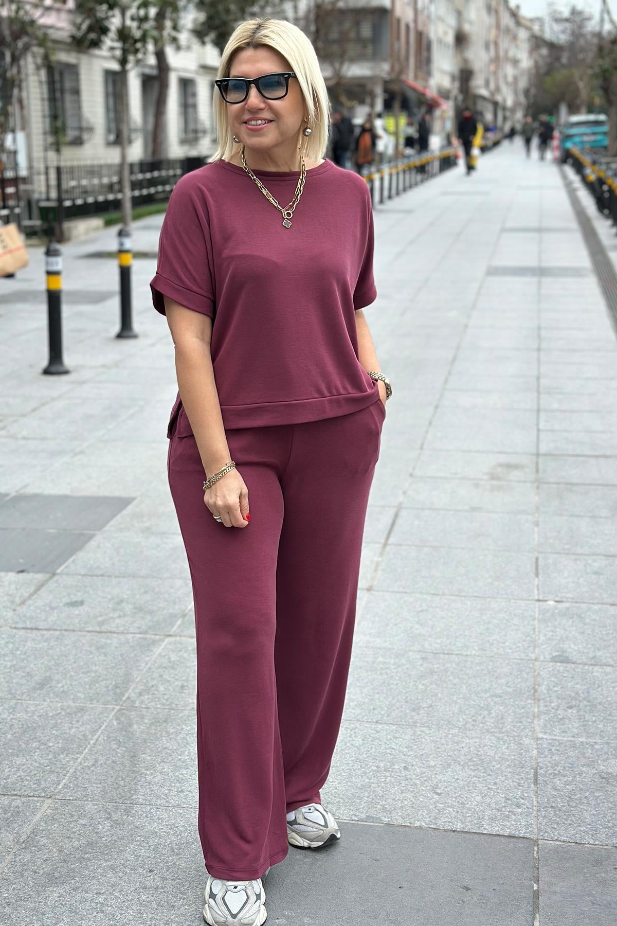 Bordo Bisiklet Yaka Kısa Kol İkili TakımUTK2501147-BORDO-S