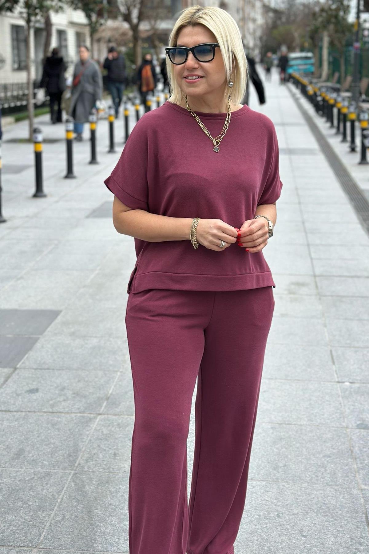 Bordo Bisiklet Yaka Kısa Kol İkili TakımUTK2501147-BORDO-S