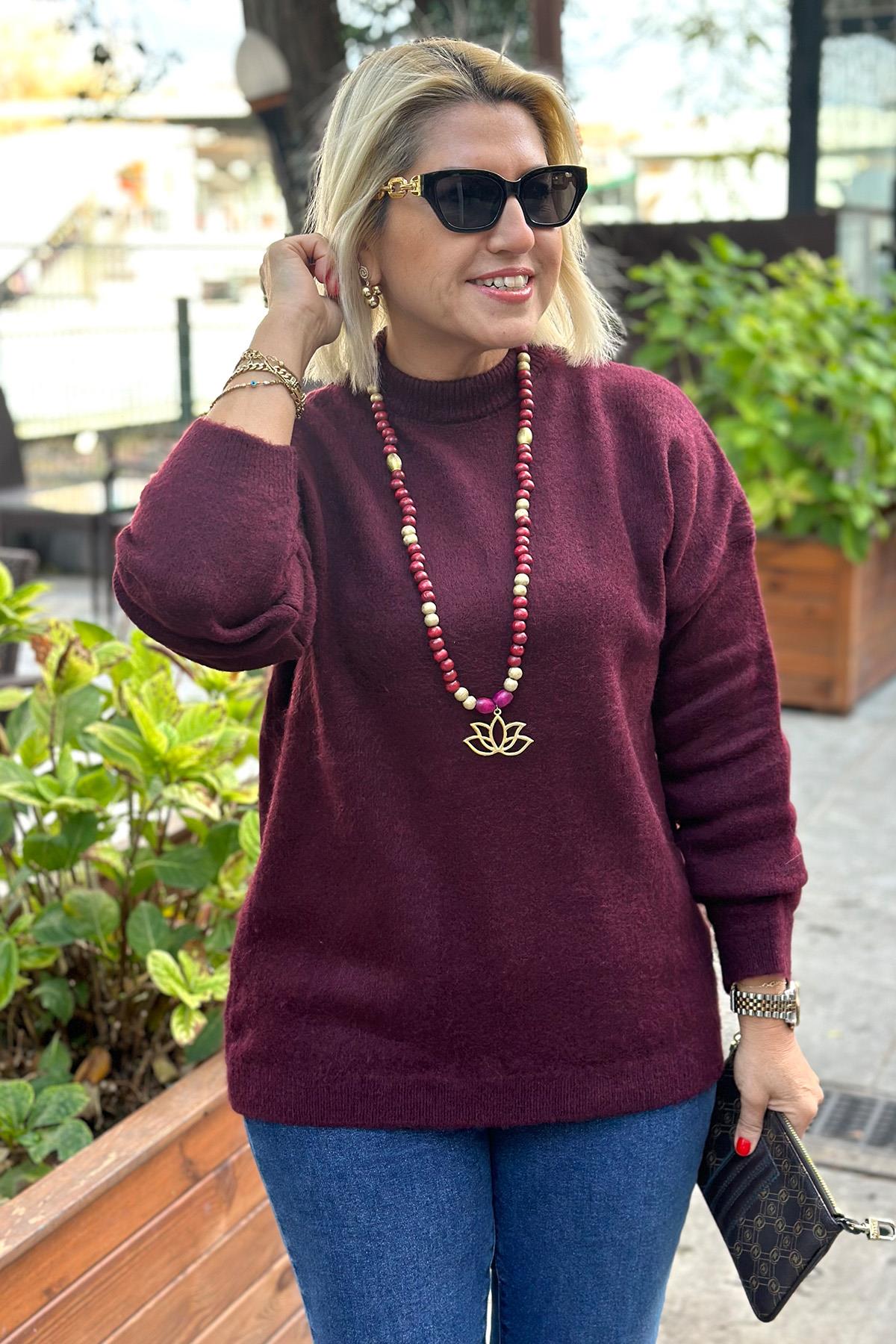 Bordo Bisiklet Yaka Yumoş TrikoUT24110917-BORDO-STD
