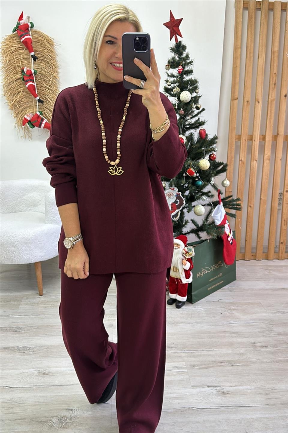 Bordo Dik Yaka Triko TakımUK2260385-BORDO-STD