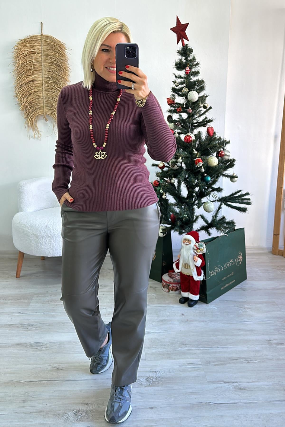 Bordo Fitilli Balıkçı Lycralı Bady Triko UT24110939-BORDO-STD