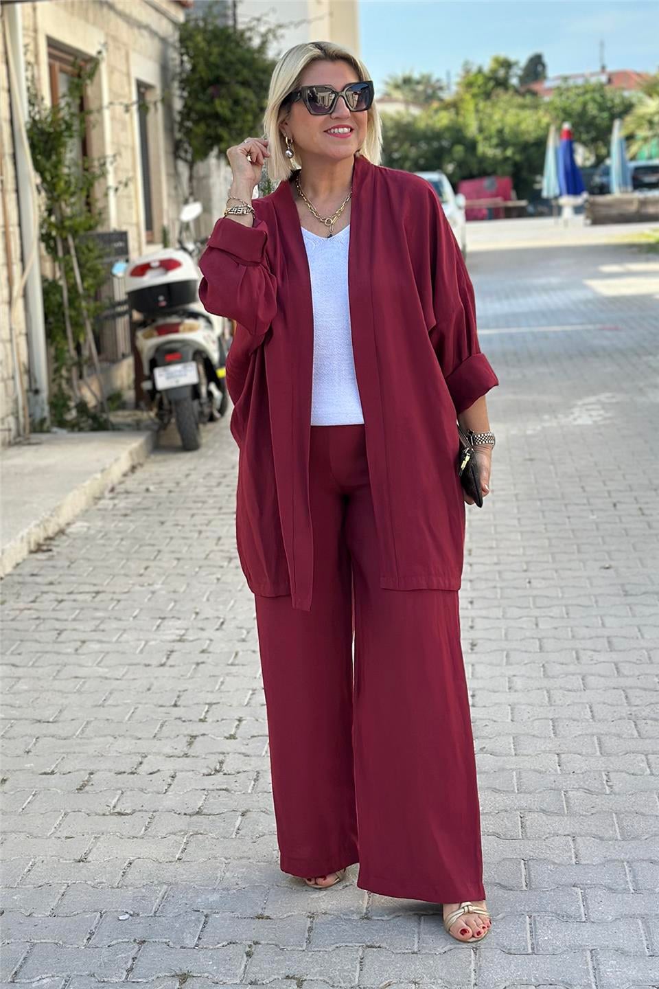 Bordo Kimonolu İkili TakımUTK2501156-BORDO-S