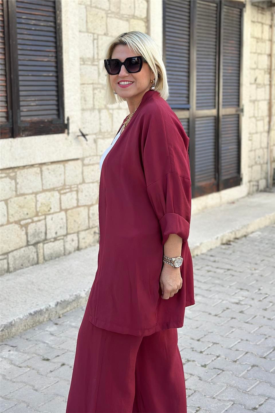 Bordo Kimonolu İkili TakımUTK2501156-BORDO-S