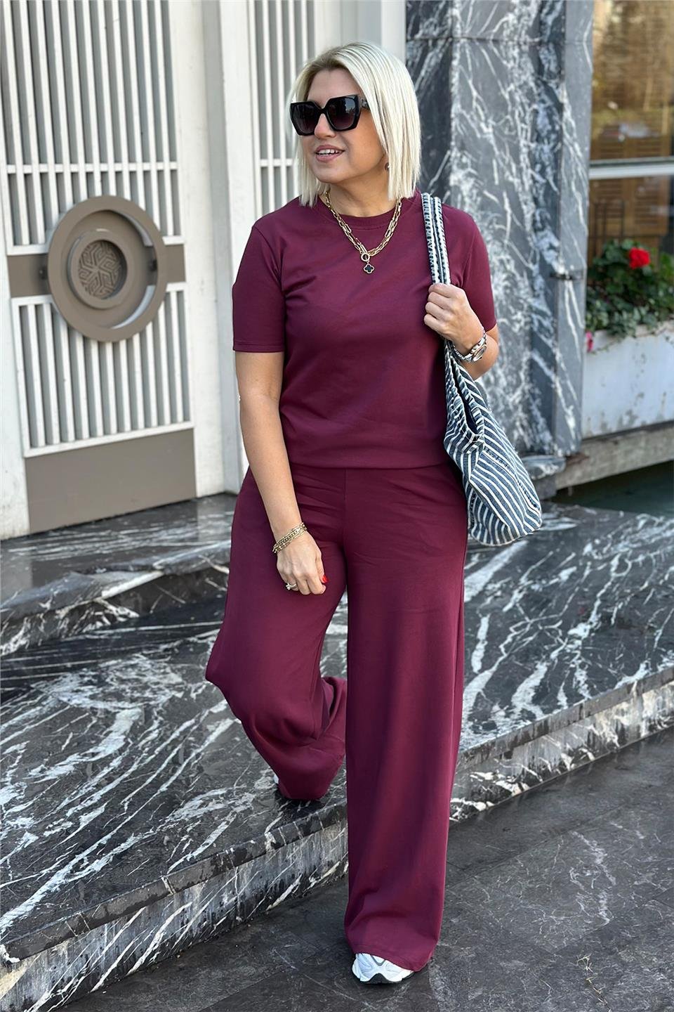 Bordo Kısa Kollu Tshirt Eşofman AltıUTK2501144-BORDO-S