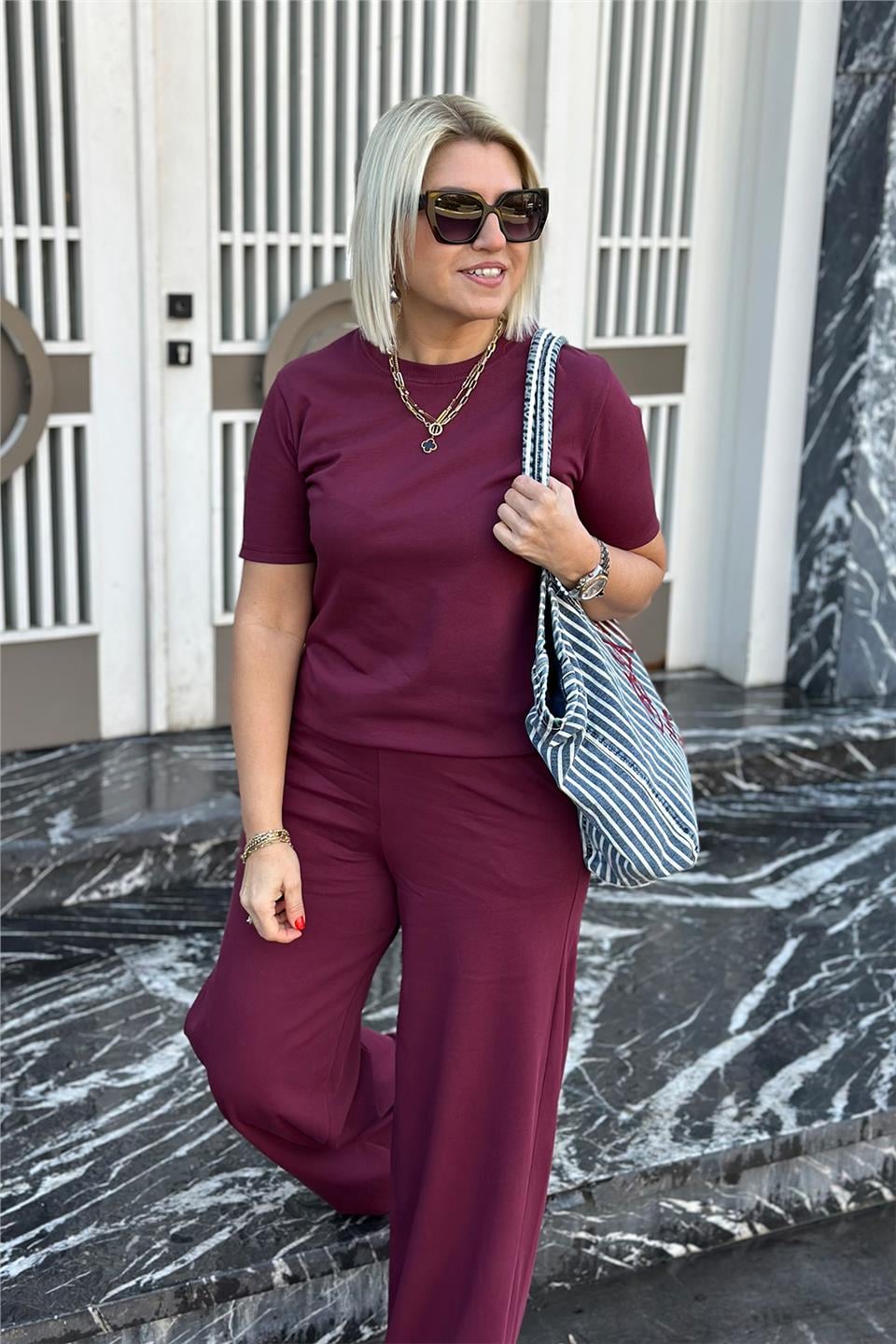 Bordo Kısa Kollu Tshirt Eşofman AltıUTK2501144-BORDO-S