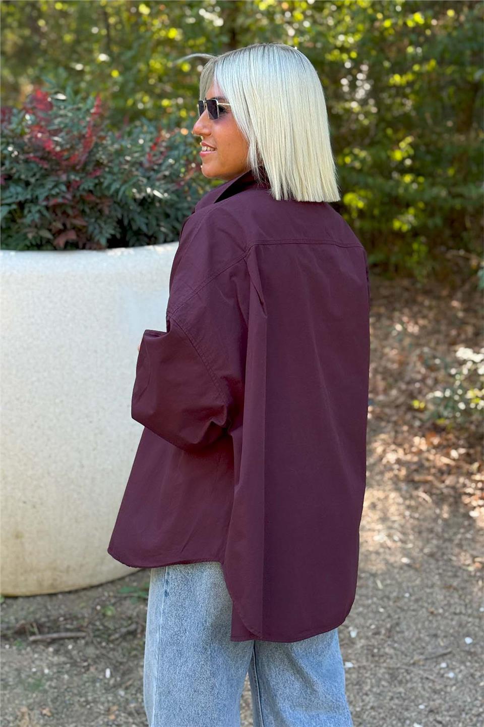 Bordo Oversıze Salaş Cotton GömlekUG02412134-BORDO-STD