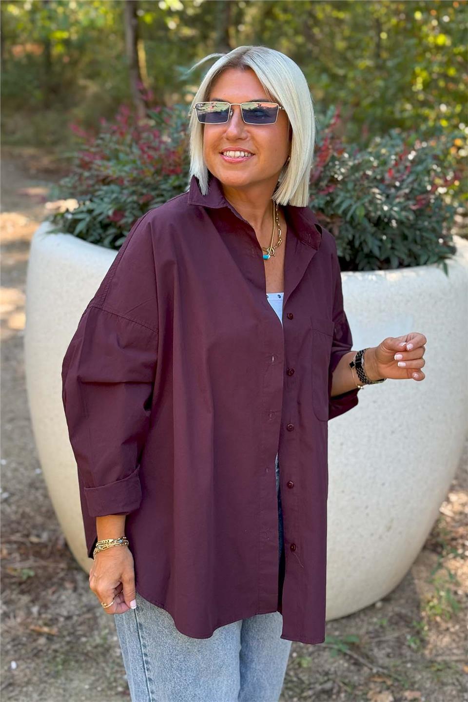 Bordo Oversıze Salaş Cotton GömlekUG02412134-BORDO-STD