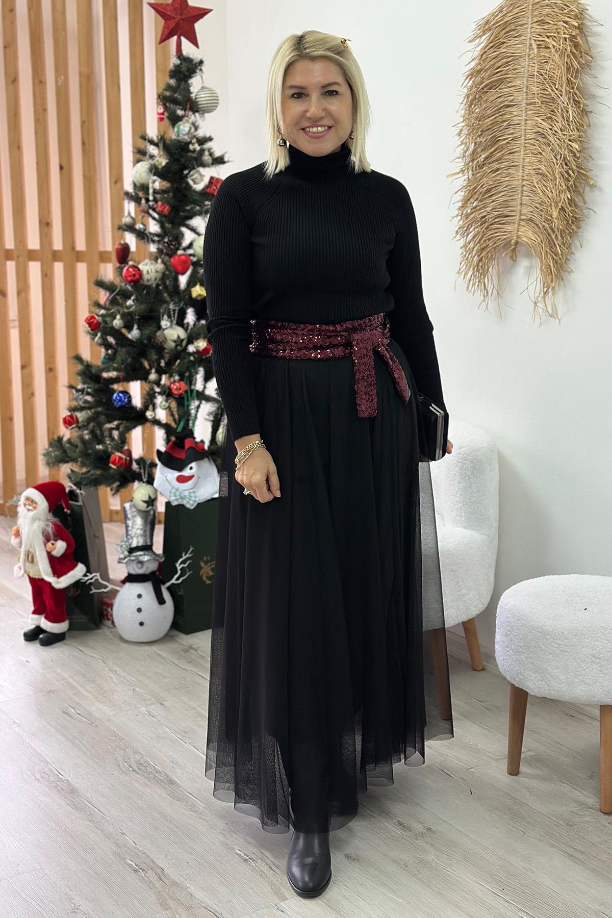 Bordo Payetli KuşakKMR2401227-BORDO-STD