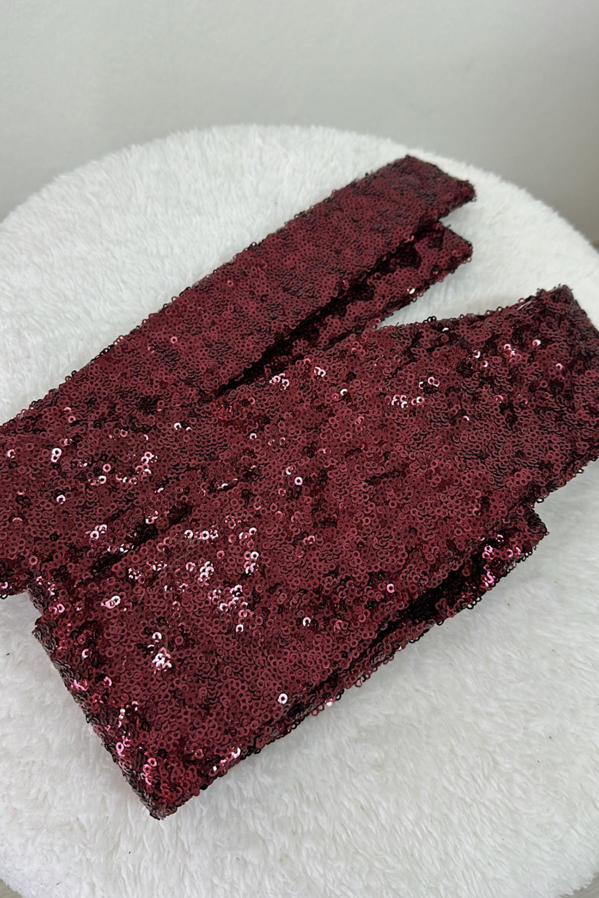 Bordo Payetli KuşakKMR2401227-BORDO-STD